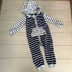 Long Sleeve Hoodie Zip Up Onesie with Stripes and Front Pocket